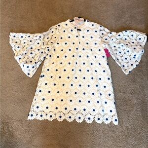 Buddy Love White and Blue Floral Bell Sleeve Dress